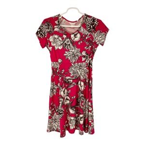 Christopher & Banks Women's Red & White V‎ Neck Floral Dress Size S